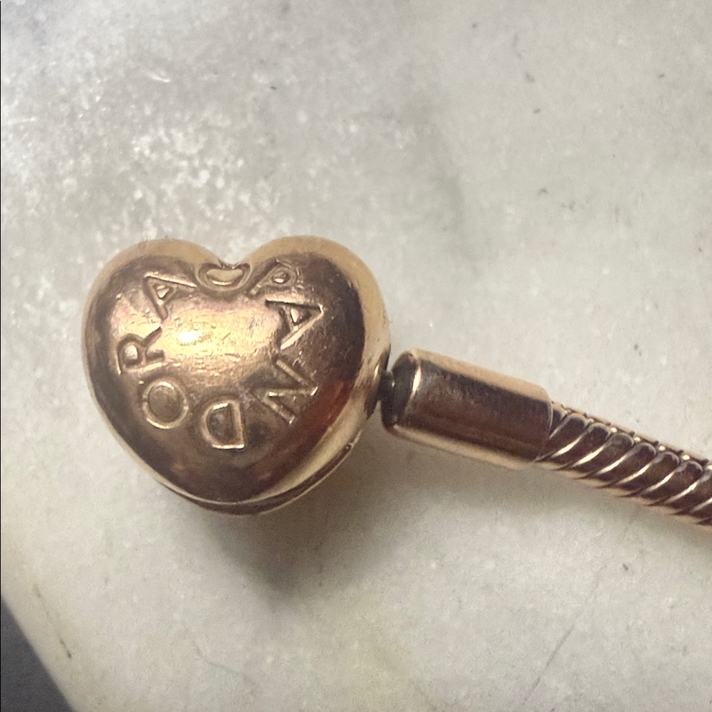 Pandora Rose Gold Tone Heart Clasp Snake Bracelet - Picture 4 of 9